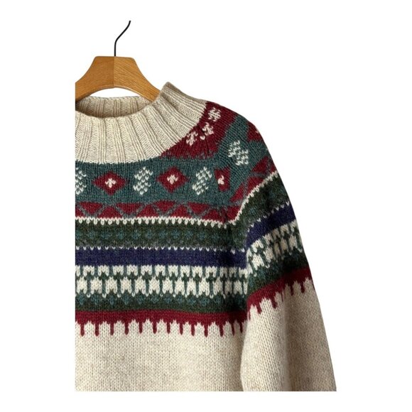 Moda‎ International Sweater Men Medium Beige Wool Knit Vintage Fair Isle Nordic - Picture 5 of 9
